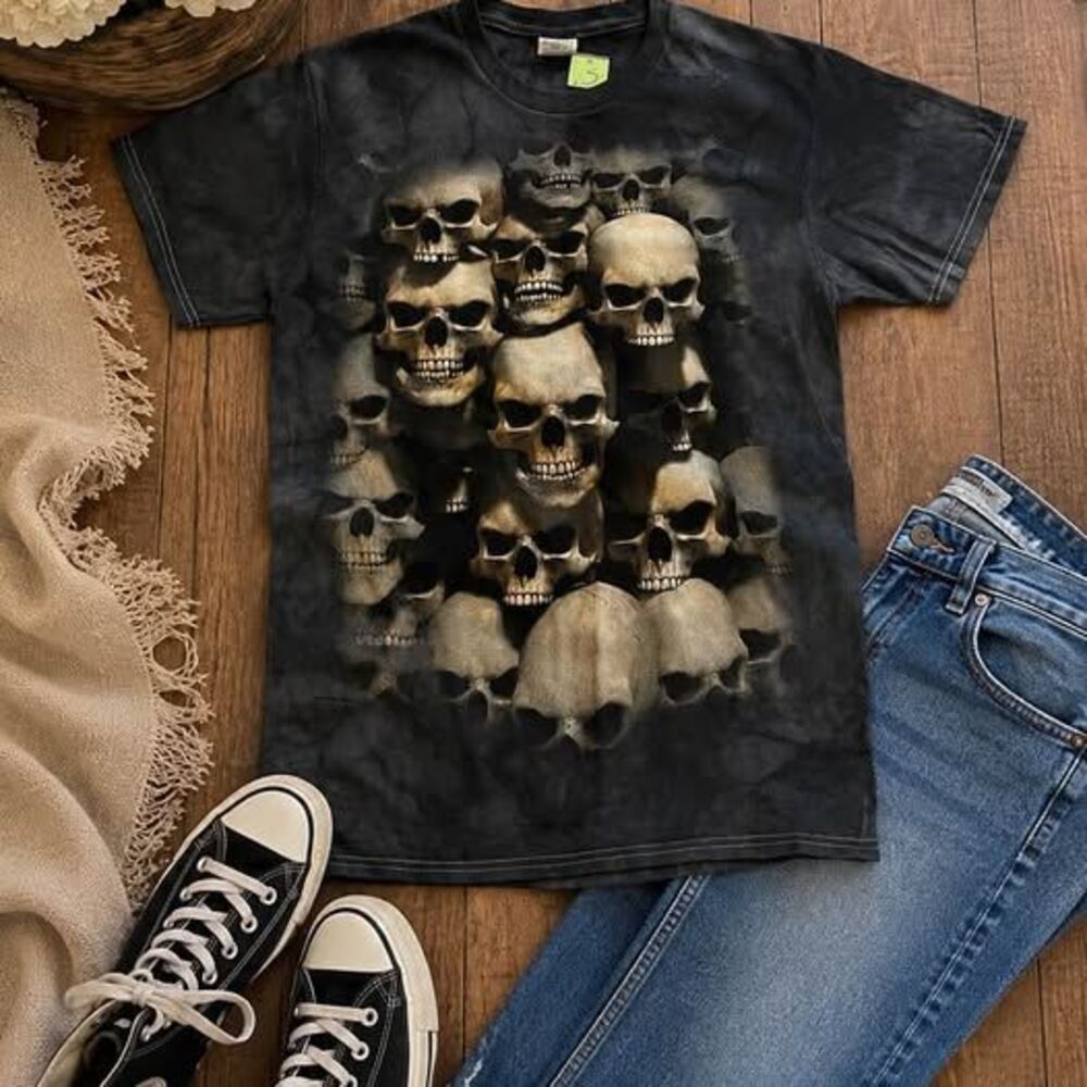 Delta Pro Weight Skull Pile Graphic T-Shirt Black Tie Dye Adult Small